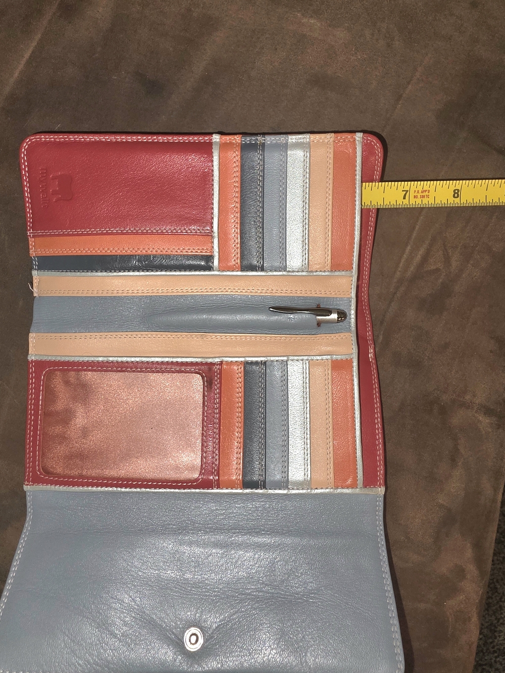 Mywalit | Large Leather Trifold Wallet | Gray Orange Red | 12 Card Slots 👛 - Picture 10 of 15